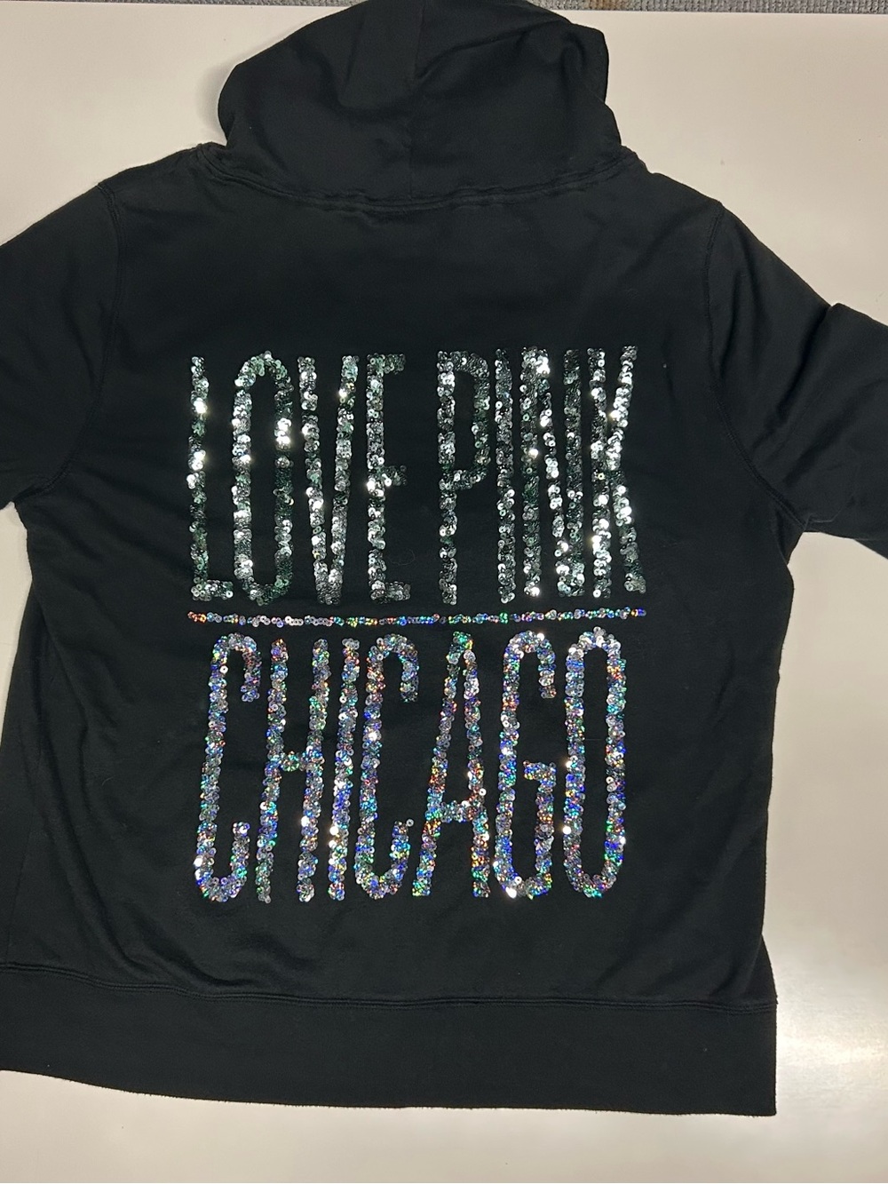 PINK Victoria's Secret Black Sequin 'LOVE PINK CHICAGO' Hoodie